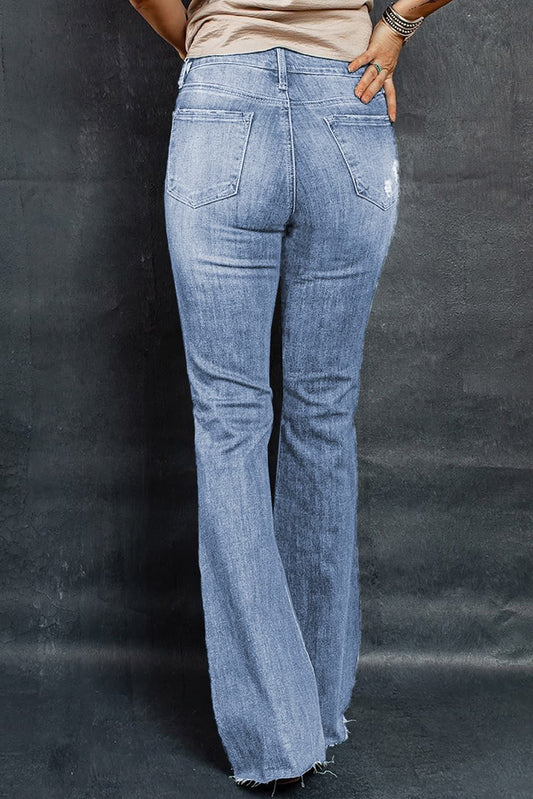 Distressed Raw Hem Flare Jeans - Body By J'ne