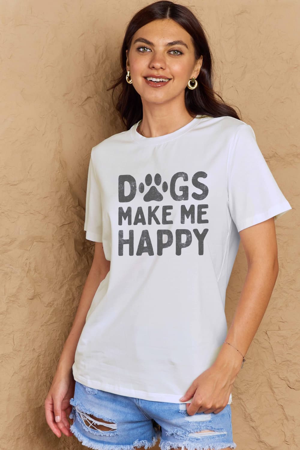 DOGS MAKE ME HAPPY Graphic Cotton T-Shirt - Body By J'ne