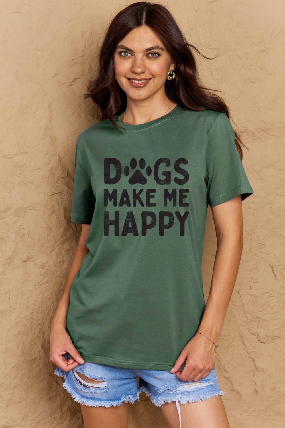 DOGS MAKE ME HAPPY Graphic Cotton T-Shirt - Body By J'ne