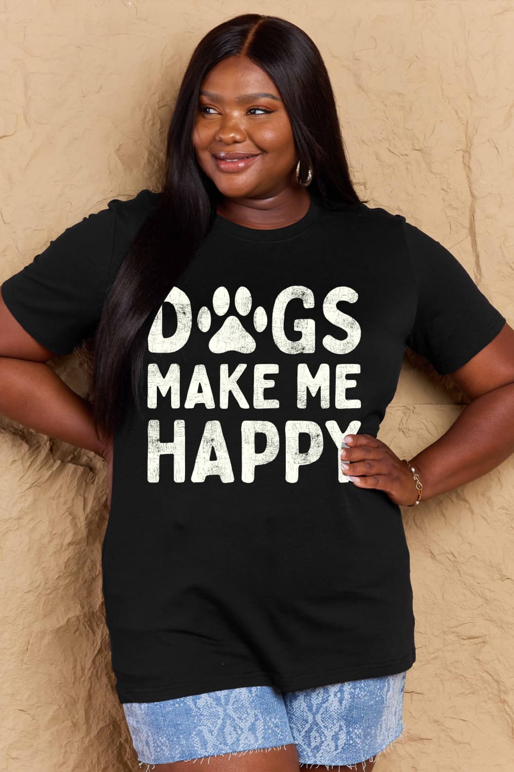 DOGS MAKE ME HAPPY Graphic Cotton T-Shirt - Body By J'ne