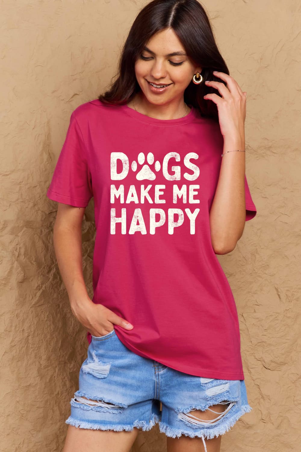 DOGS MAKE ME HAPPY Graphic Cotton T-Shirt - Body By J'ne