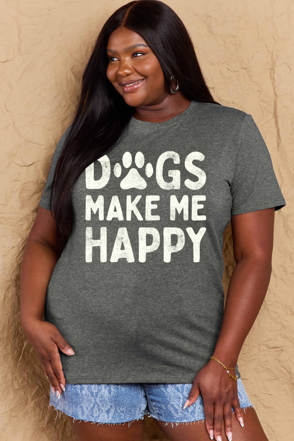 DOGS MAKE ME HAPPY Graphic Cotton T-Shirt - Body By J'ne
