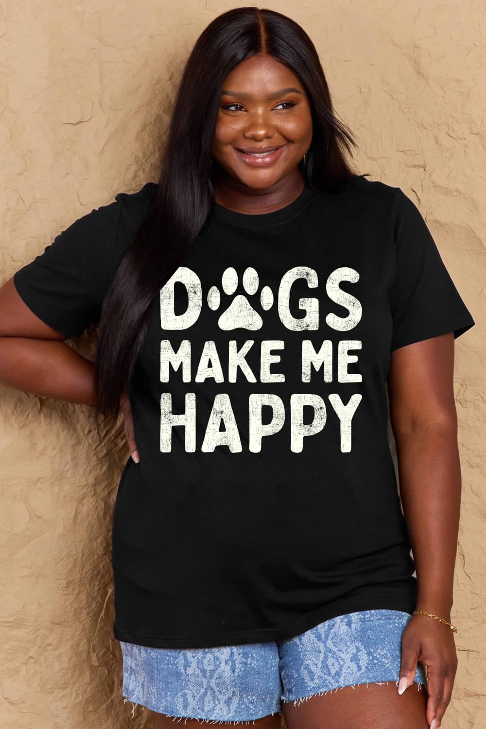 DOGS MAKE ME HAPPY Graphic Cotton T-Shirt - Body By J'ne