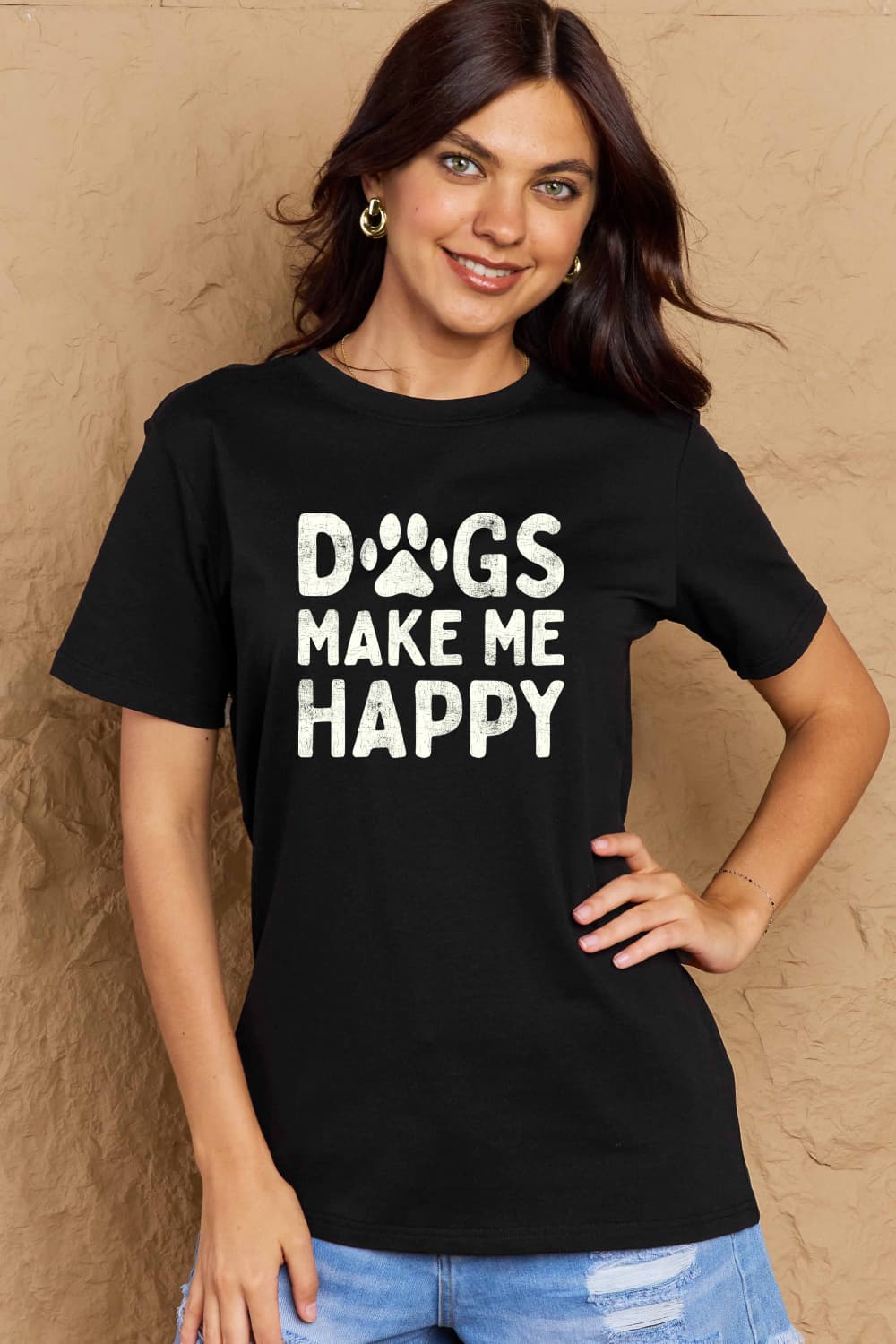 DOGS MAKE ME HAPPY Graphic Cotton T-Shirt - Body By J'ne