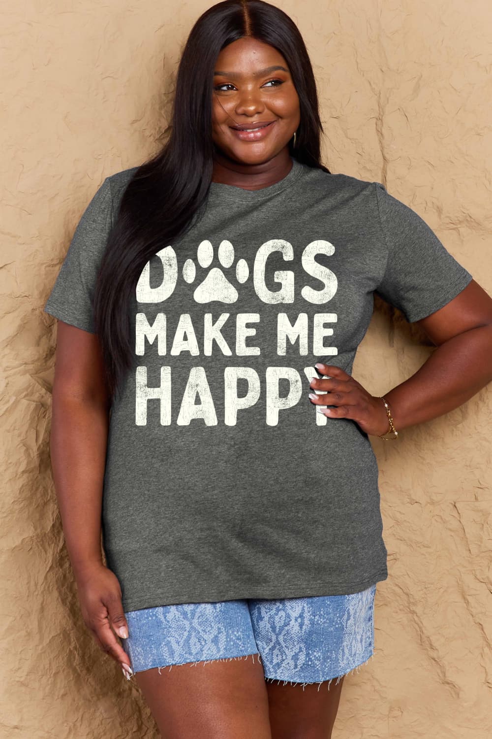 DOGS MAKE ME HAPPY Graphic Cotton T-Shirt - Body By J'ne