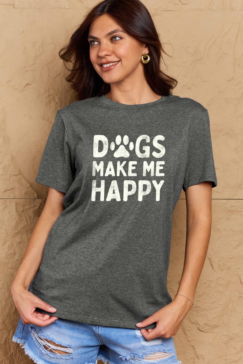 DOGS MAKE ME HAPPY Graphic Cotton T-Shirt - Body By J'ne
