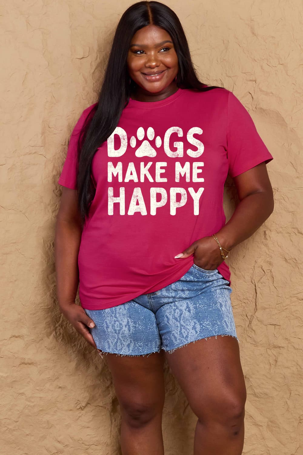 DOGS MAKE ME HAPPY Graphic Cotton T-Shirt - Body By J'ne