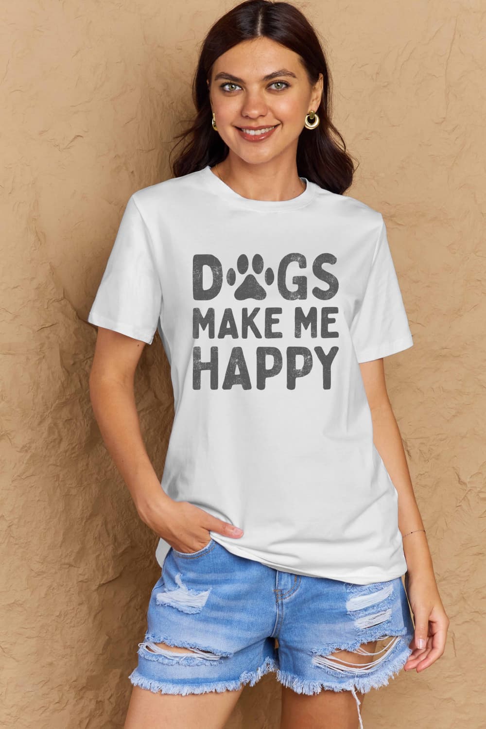 DOGS MAKE ME HAPPY Graphic Cotton T-Shirt - Body By J'ne