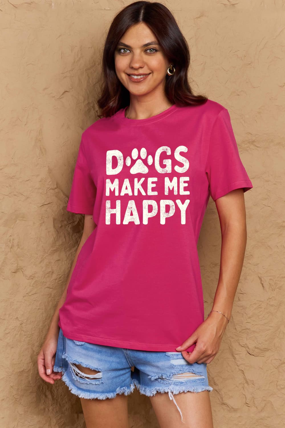 DOGS MAKE ME HAPPY Graphic Cotton T-Shirt - Body By J'ne