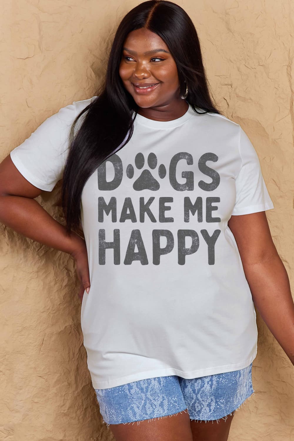 DOGS MAKE ME HAPPY Graphic Cotton T-Shirt - Body By J'ne