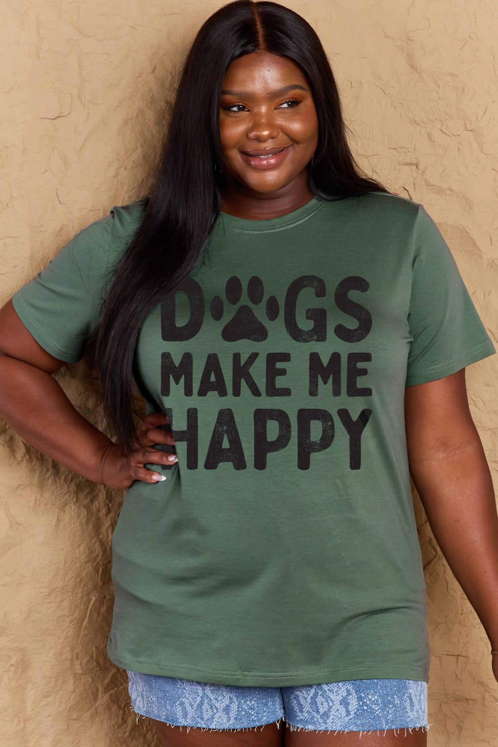 DOGS MAKE ME HAPPY Graphic Cotton T-Shirt - Body By J'ne