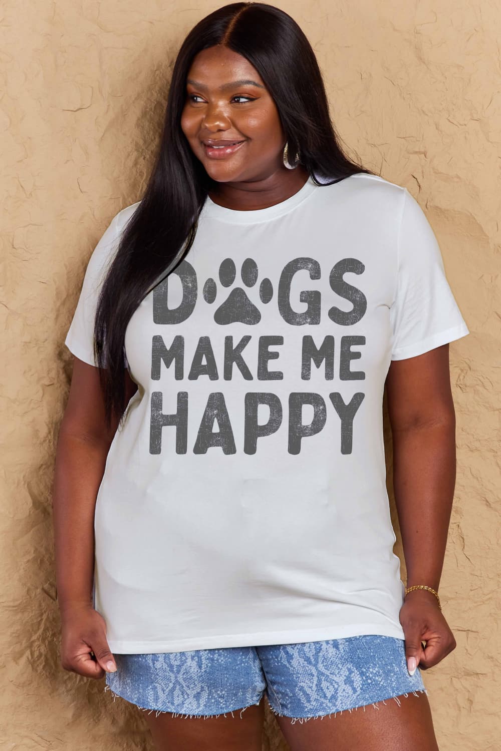 DOGS MAKE ME HAPPY Graphic Cotton T-Shirt - Body By J'ne