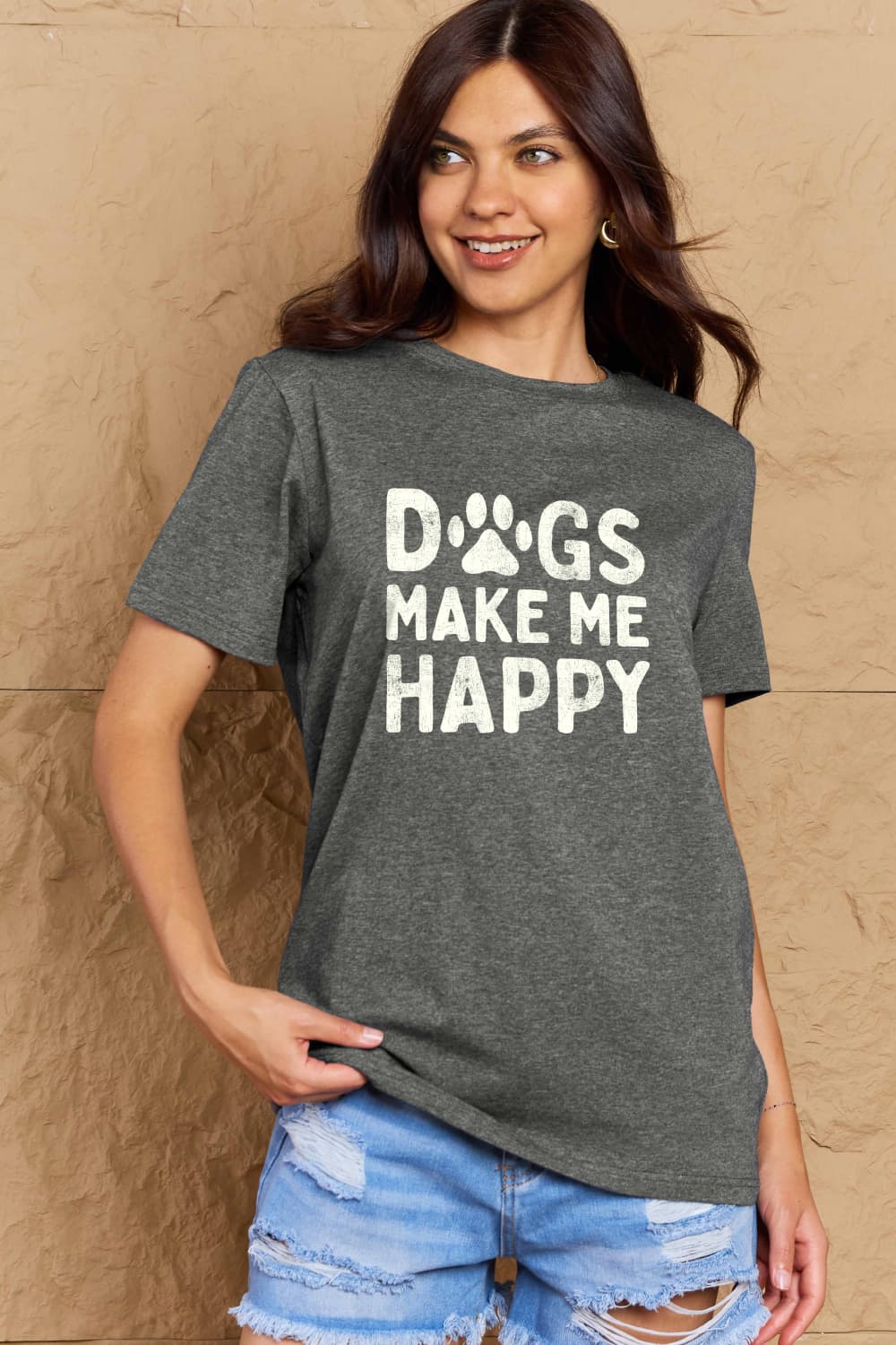 DOGS MAKE ME HAPPY Graphic Cotton T-Shirt - Body By J'ne