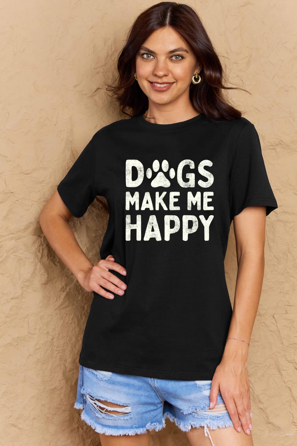 DOGS MAKE ME HAPPY Graphic Cotton T-Shirt - Body By J'ne