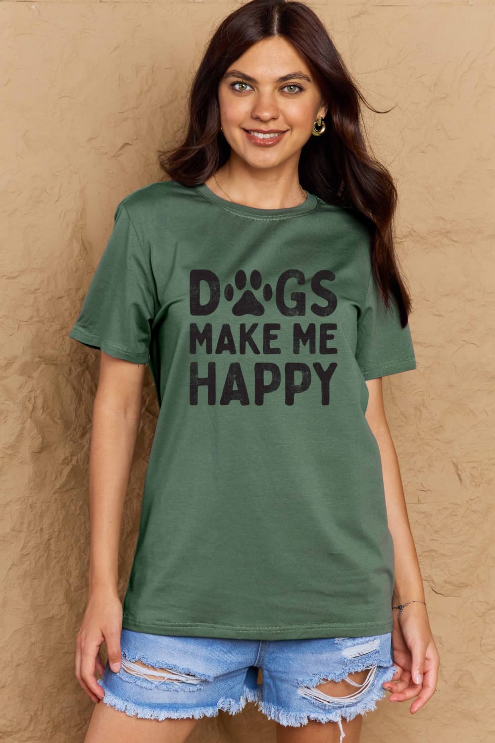 DOGS MAKE ME HAPPY Graphic Cotton T-Shirt - Body By J'ne