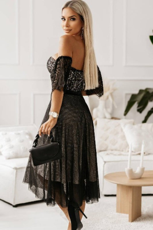 Dotted Lace Mesh Off Shoulder Dress - Body By J'ne