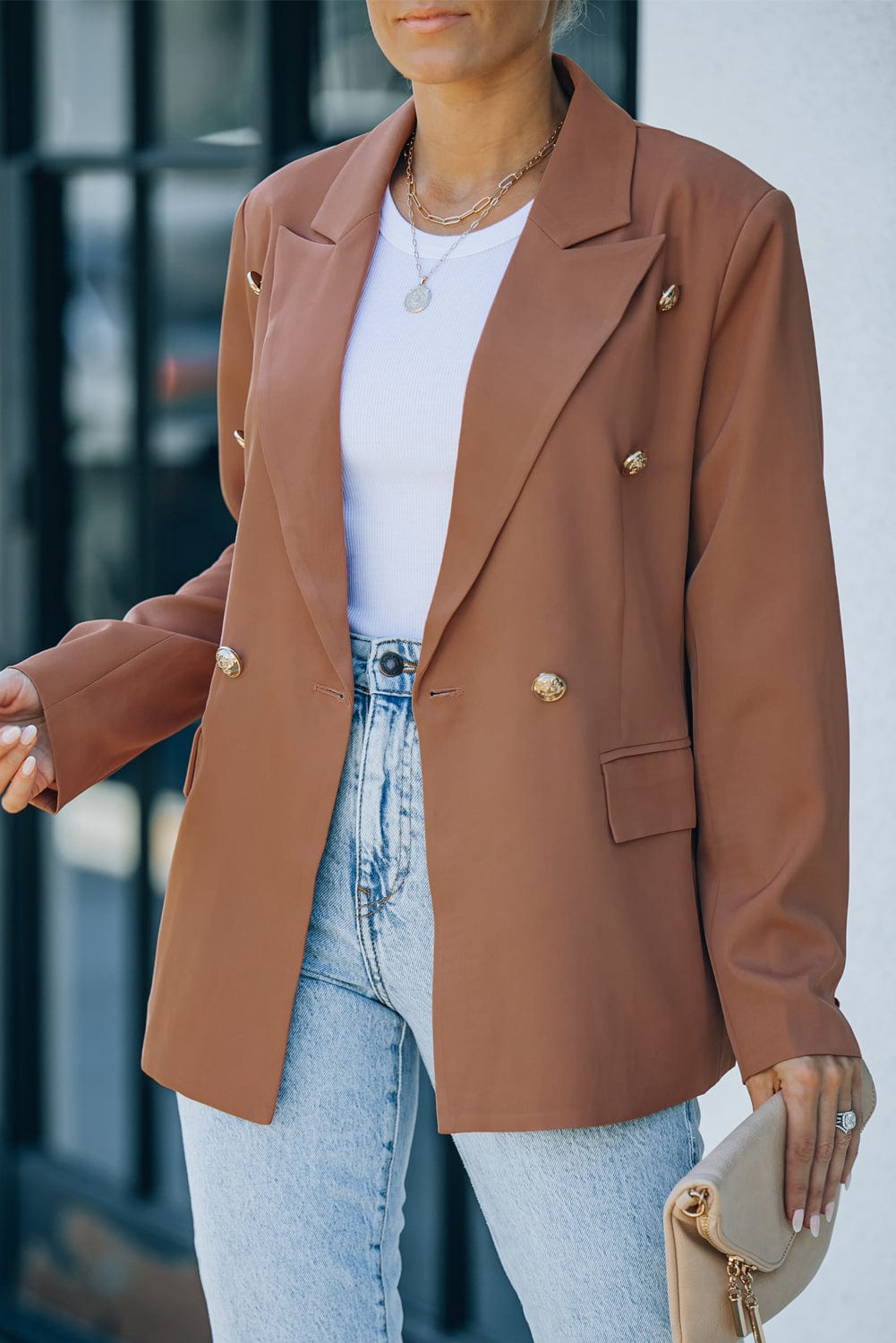 Double-Breasted Lapel Collar Long Sleeve Blazer - Body By J'ne