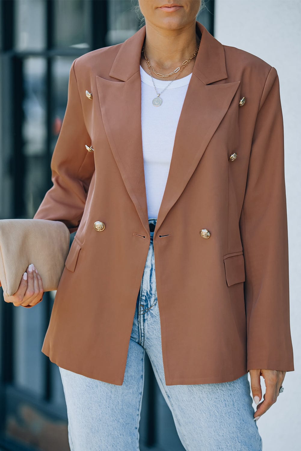 Double-Breasted Lapel Collar Long Sleeve Blazer - Body By J'ne