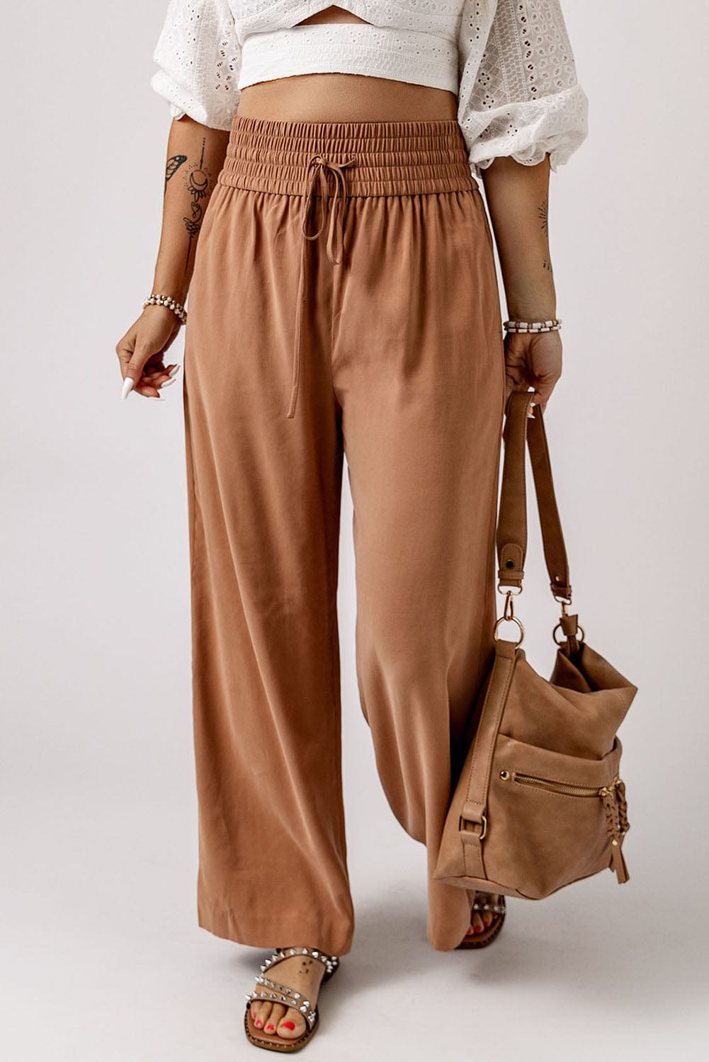 Drawstring Smocked Waist Wide Leg Pants - Body By J'ne