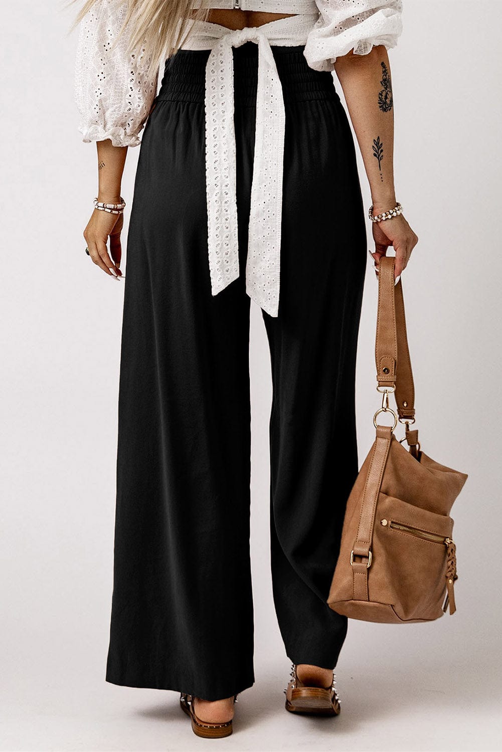 Drawstring Smocked Waist Wide Leg Pants - Body By J'ne