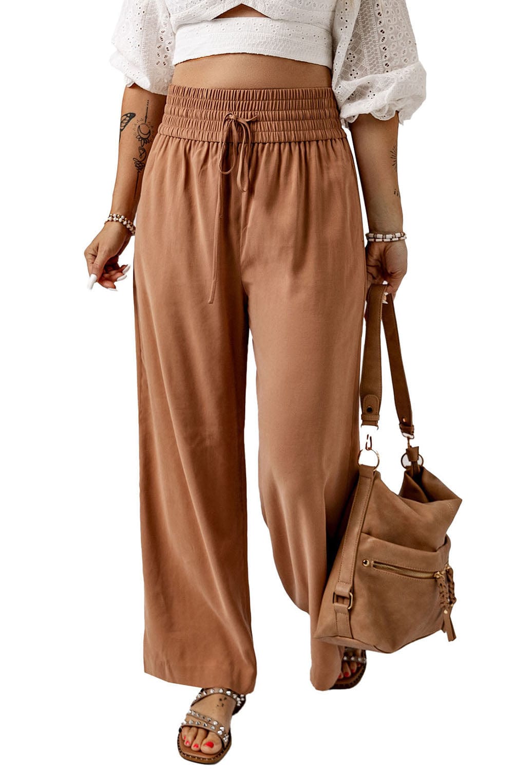 Drawstring Smocked Waist Wide Leg Pants - Body By J'ne