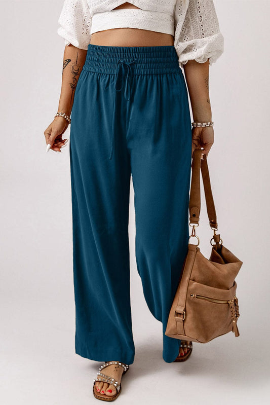 Drawstring Smocked Waist Wide Leg Pants - Body By J'ne