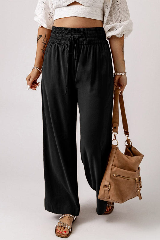 Drawstring Smocked Waist Wide Leg Pants - Body By J'ne