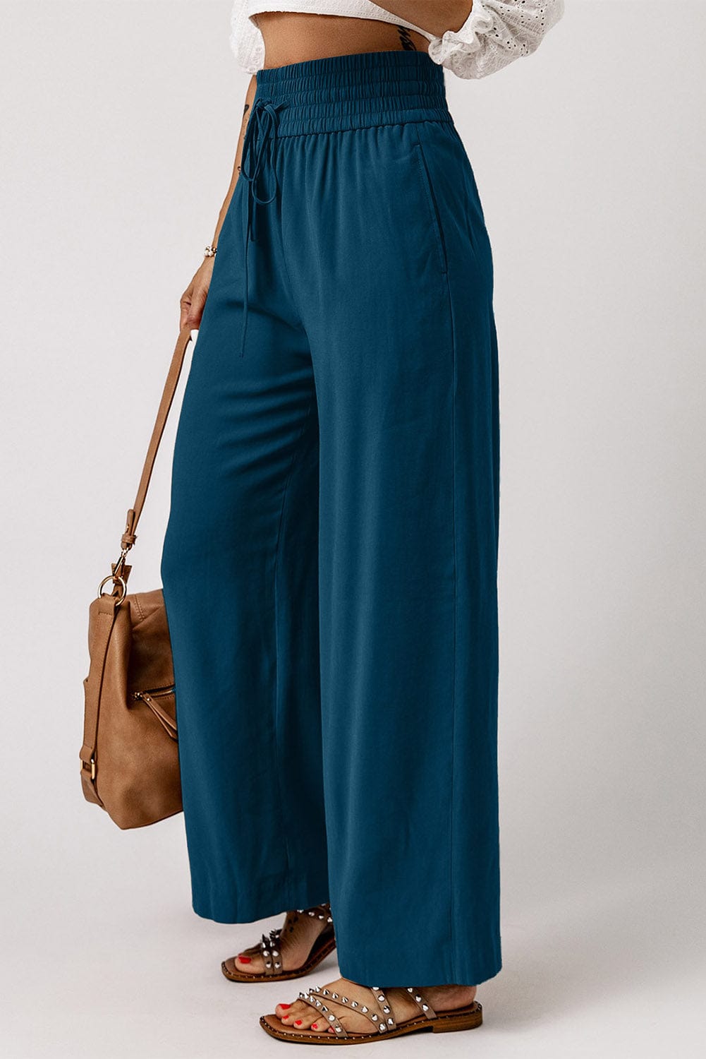 Drawstring Smocked Waist Wide Leg Pants - Body By J'ne