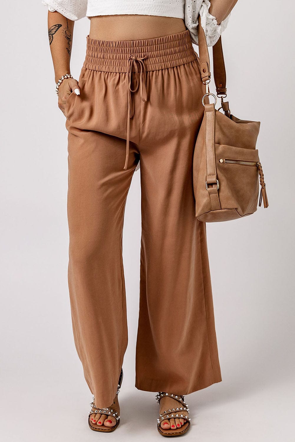 Drawstring Smocked Waist Wide Leg Pants - Body By J'ne