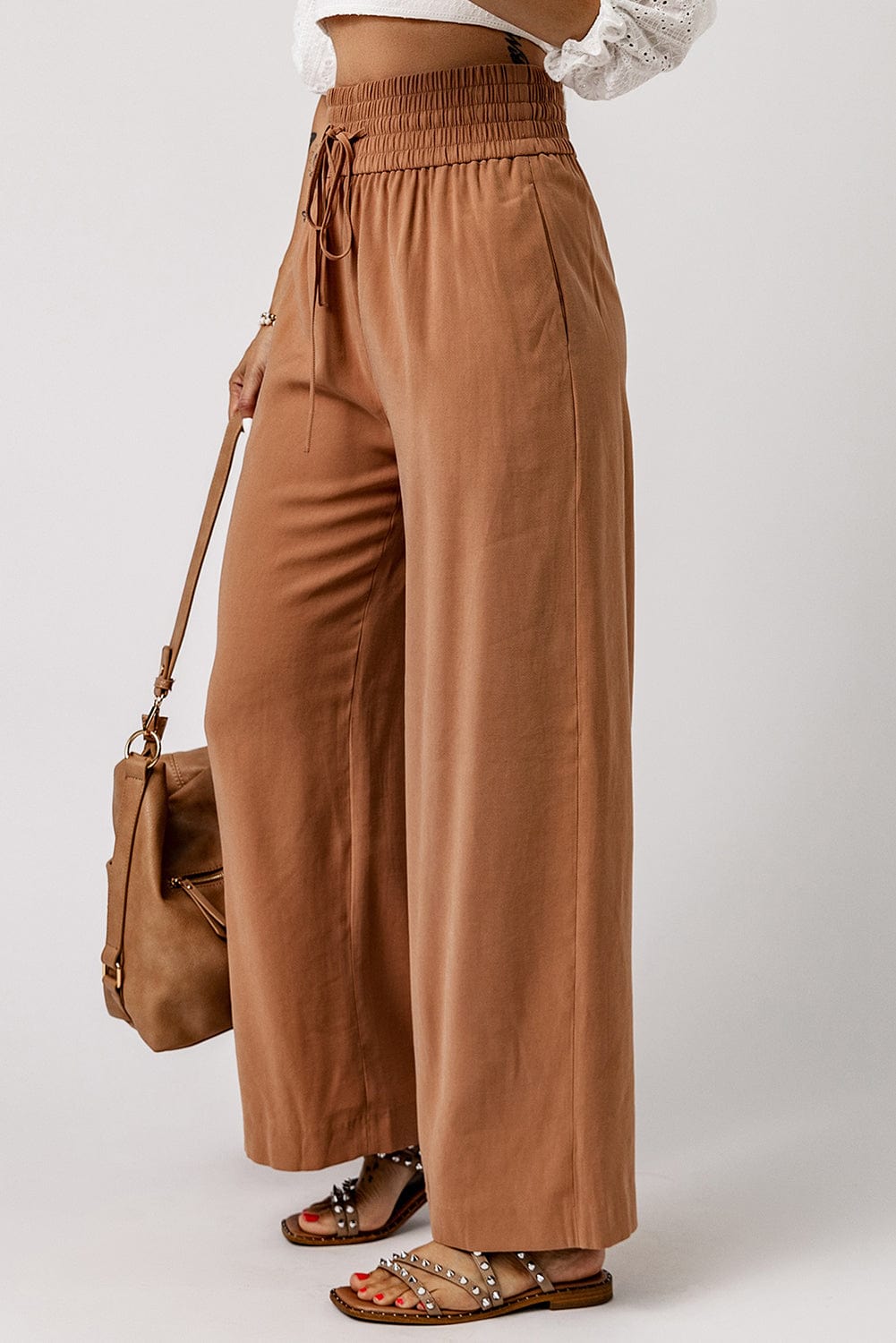 Drawstring Smocked Waist Wide Leg Pants - Body By J'ne