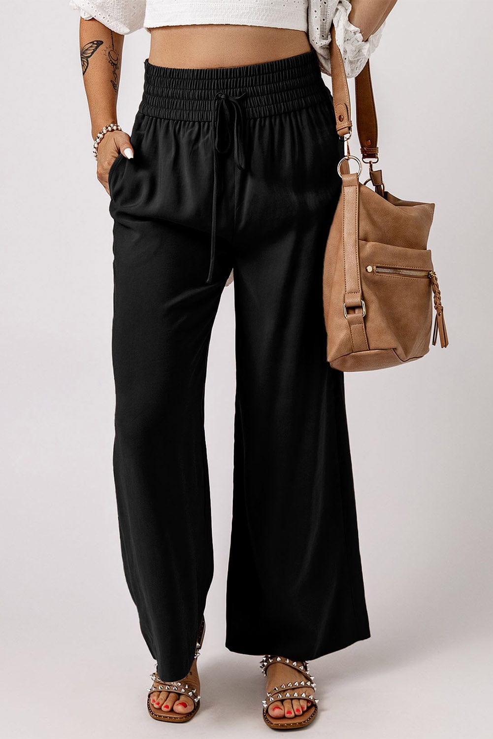 Drawstring Smocked Waist Wide Leg Pants - Body By J'ne