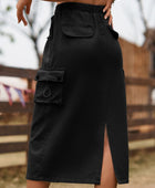 Drawstring Waist Slit Denim Skirt - Body By J'ne