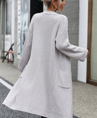 Dropped Shoulder Long Sleeve Cardigan with Pocket - Body By J'ne