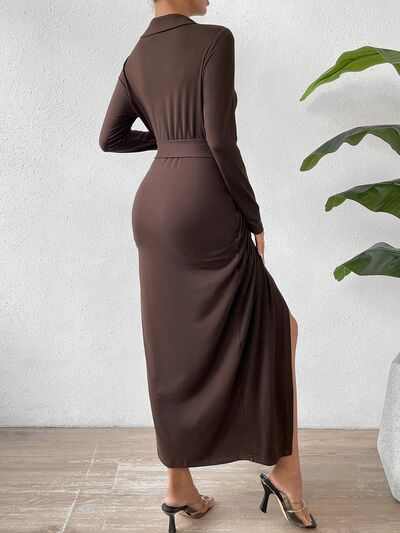 Tied Slit Long Sleeve Wrap Dress - Body By J'ne