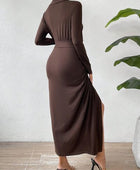 Tied Slit Long Sleeve Wrap Dress - Body By J'ne