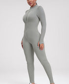 Zip Up Ribbed Long Sleeve Skinny Active Jumpsuit - Body By J'ne