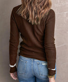 Round Neck Contrast Long Sleeve Knit Top - Body By J'ne