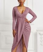 High-low Ruched Surplice Long Sleeve Dress - Body By J'ne