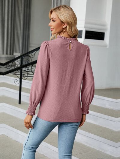 Frill Mock Neck Lantern Sleeve Blouse - Body By J'ne