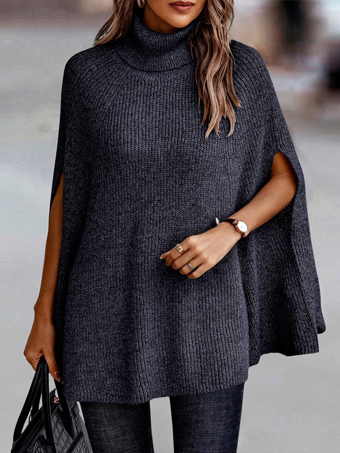 Turtleneck Dolman Sleeve Poncho - Body By J'ne