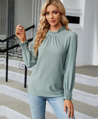 Frill Mock Neck Lantern Sleeve Blouse - Body By J'ne