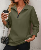 Zip-Up Dropped Shoulder Sweatshirt - Body By J'ne