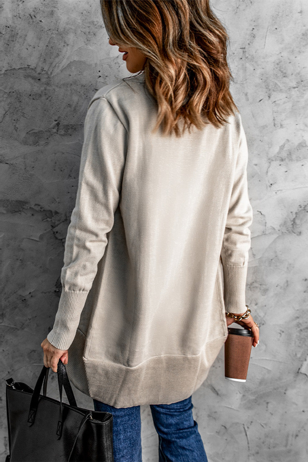 Long Sleeve Ribbed Hem Open Front Longline Cardigan - Body By J'ne