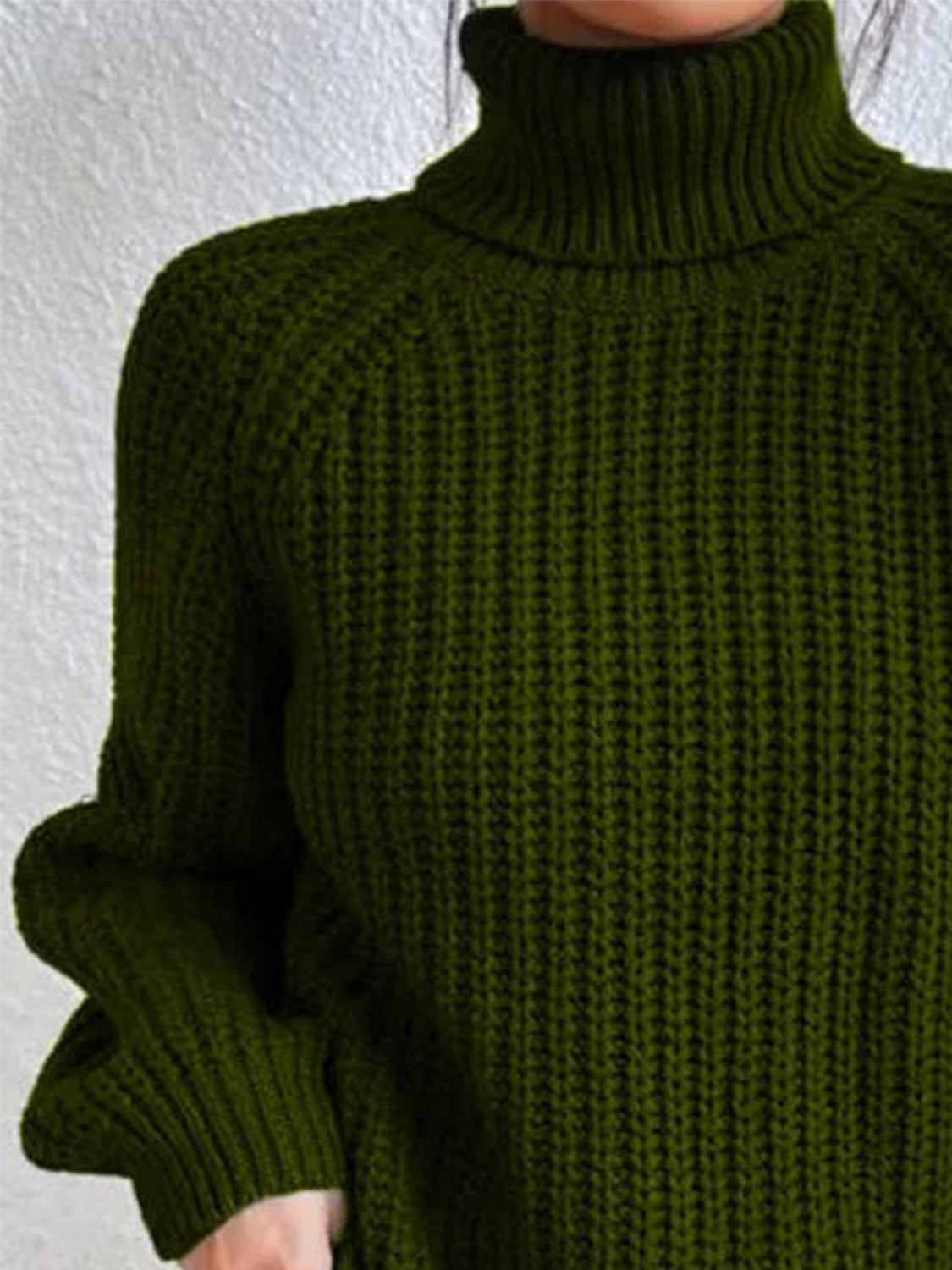 Full Size Turtleneck Rib-Knit Slit Sweater - Body By J'ne