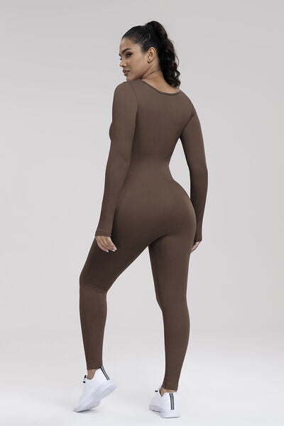 Square Neck Long Sleeve Active Jumpsuit - Body By J'ne