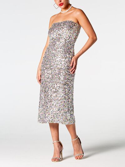 Sequin Straight Neck Midi Wrap Dress - Body By J'ne