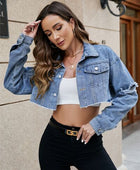 Distressed Raw Hem Cropped Denim Jacket - Body By J'ne