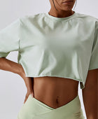 Cropped Round Neck Short Sleeve Active Top - Body By J'ne