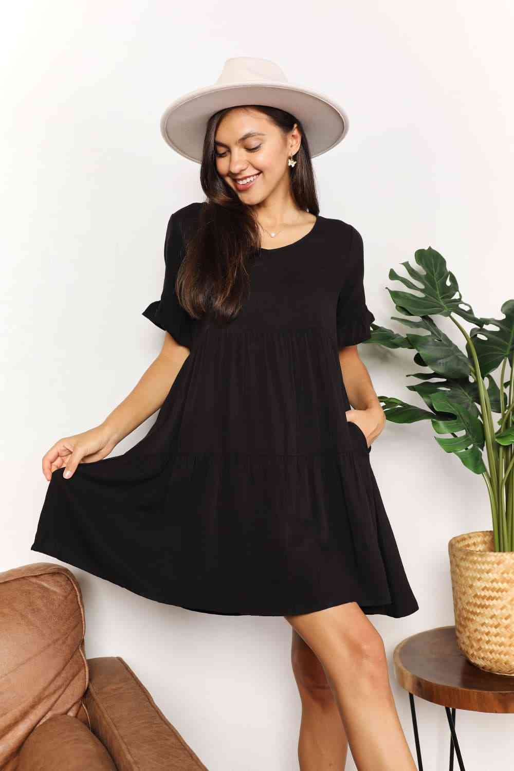 V-Neck Flounce Sleeve Tiered Dress - Body By J'ne