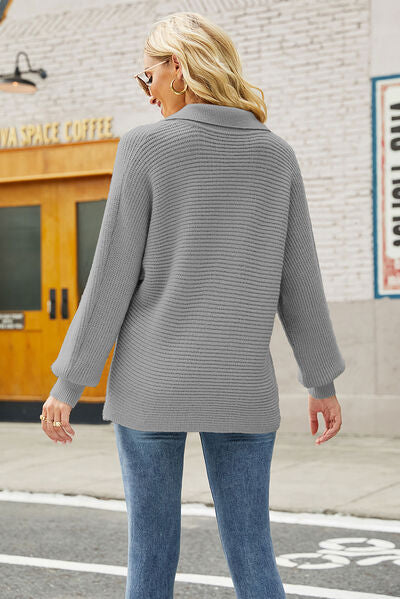 Ribbed Johnny Collar Pullover Sweater - Body By J'ne